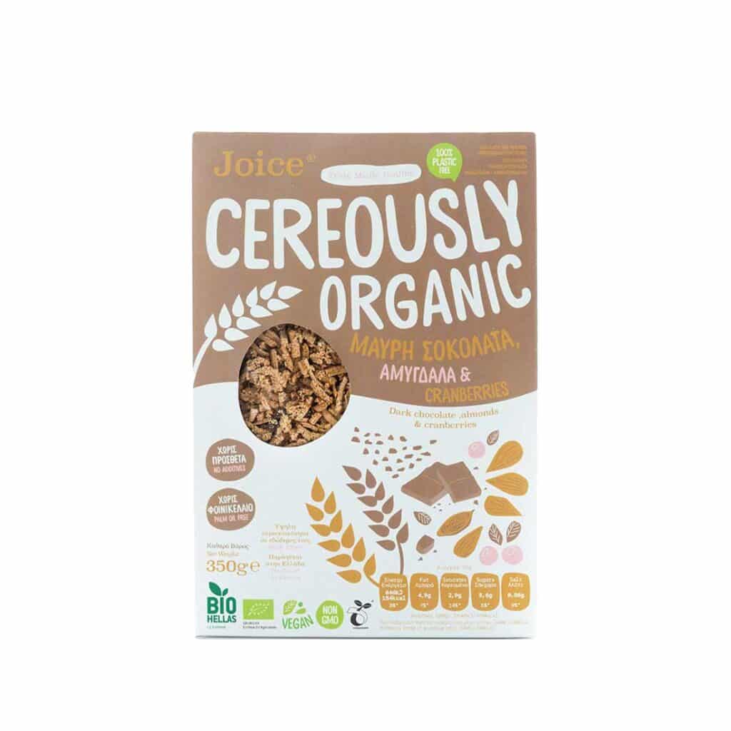 Joice foods organic cereals almonds cranberries dark chocolate